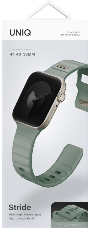 Ремешок Uniq Stride Rubber для Apple Watch 38/41 мм, силикон, серо-зеленый