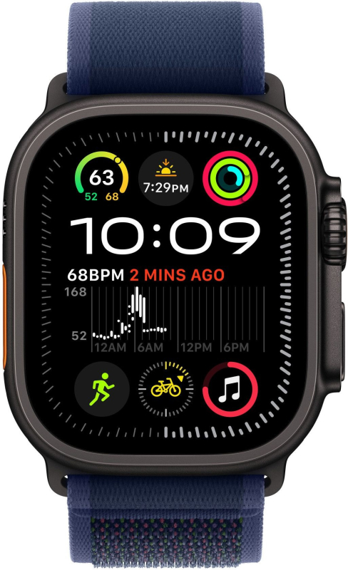 Ремешок Apple 49 мм Trail Loop, синего цвета, черный титан, размер M/L