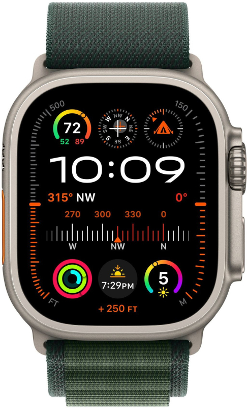 Ремешок Apple 49 мм Alpine Loop, темно-зеленого цвета, бежевый титан, размер M