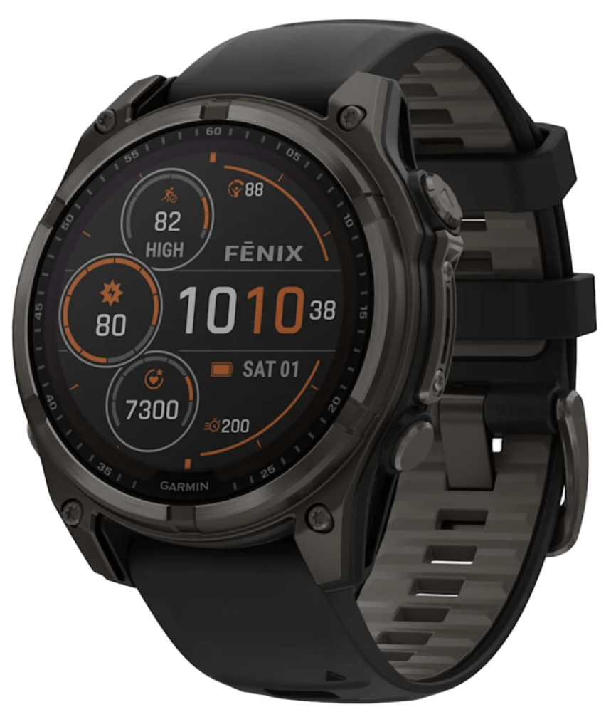 Garmin Fenix 8 Solar Sapphire DLC 47мм Серые с черным ремешком