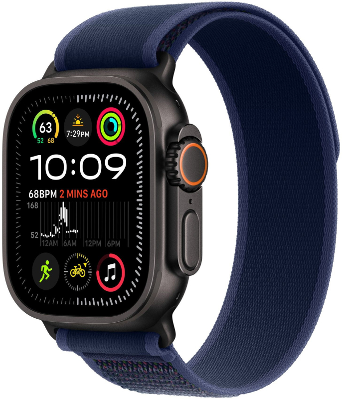 Ремешок Apple 49 мм Trail Loop, синего цвета, черный титан, размер M/L