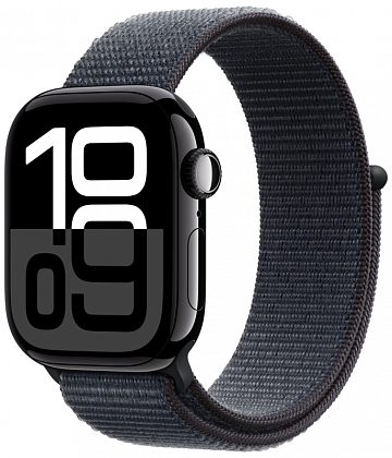 Apple Watch Series 10, 42 мм, алюминий цвета «черный глянец», спортивный браслет цвета "Ink" (MWWG3)
