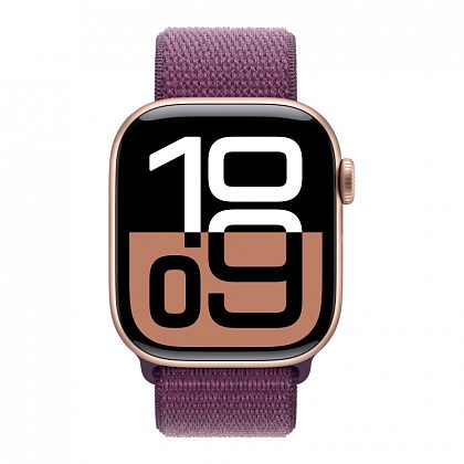 Apple Watch Series 10, 42 мм, корпус из алюминия цвета «розовое золото», спортивный браслет сливового цвета
