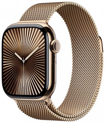 Apple Watch Series 10, 42 мм, корпус из титана цвета «титановый золотой», «миланская петля» золотого цвета
